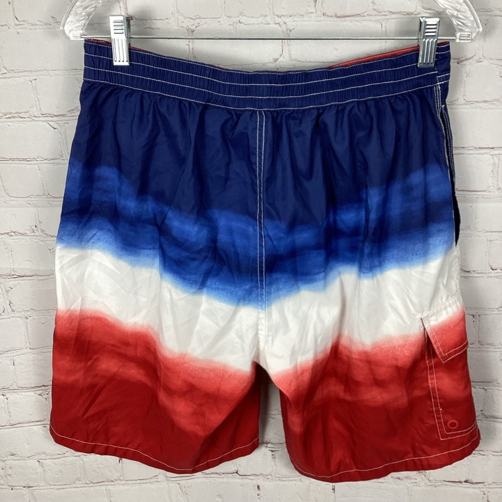 Polo Ralph Lauren Mens Ombre Swim Trunks Size M Red White Blue Tie Pockets Lined - Picture 2 of 15